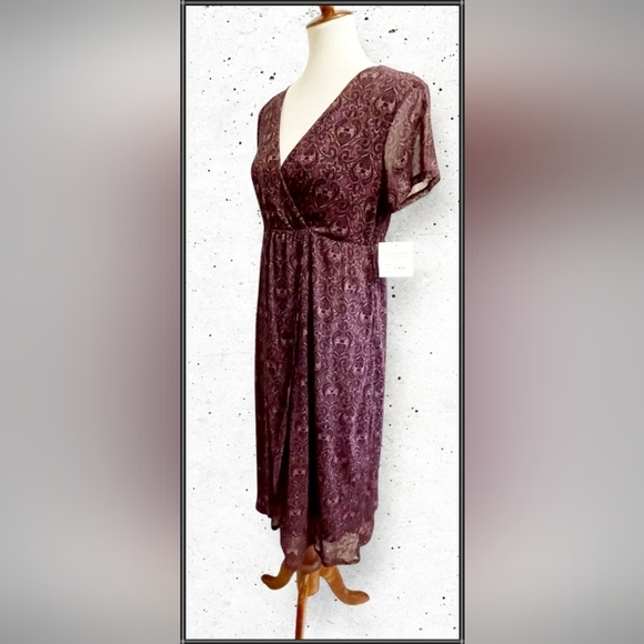 🔥Croft & Barrow XL Crossover Empire Waist Midi Plum Paisley wrap dress - Picture 5 of 16